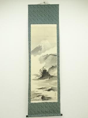 湖堂筆　富士　肉筆絹本掛軸（共箱）